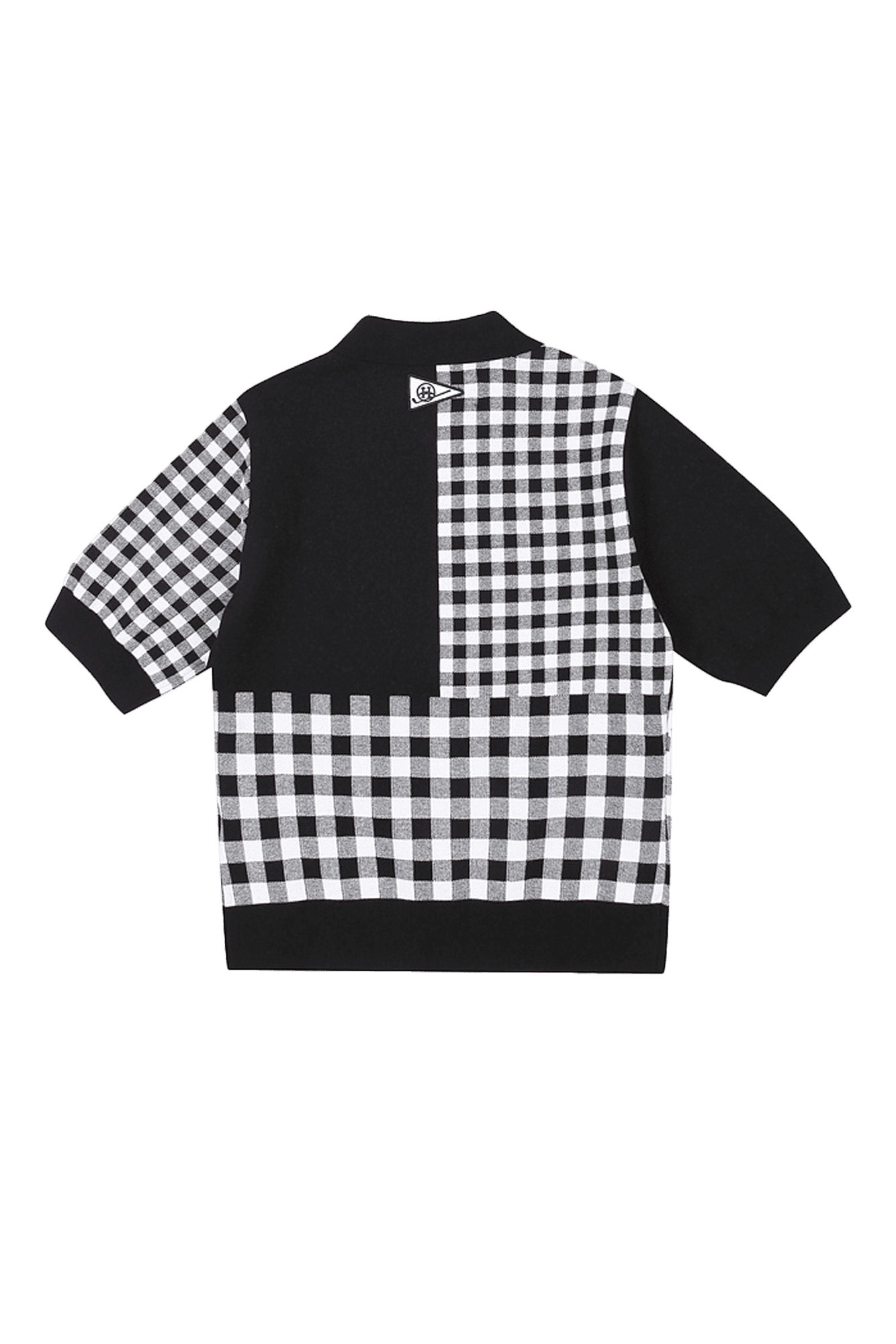 체크 블록 반팔 니트