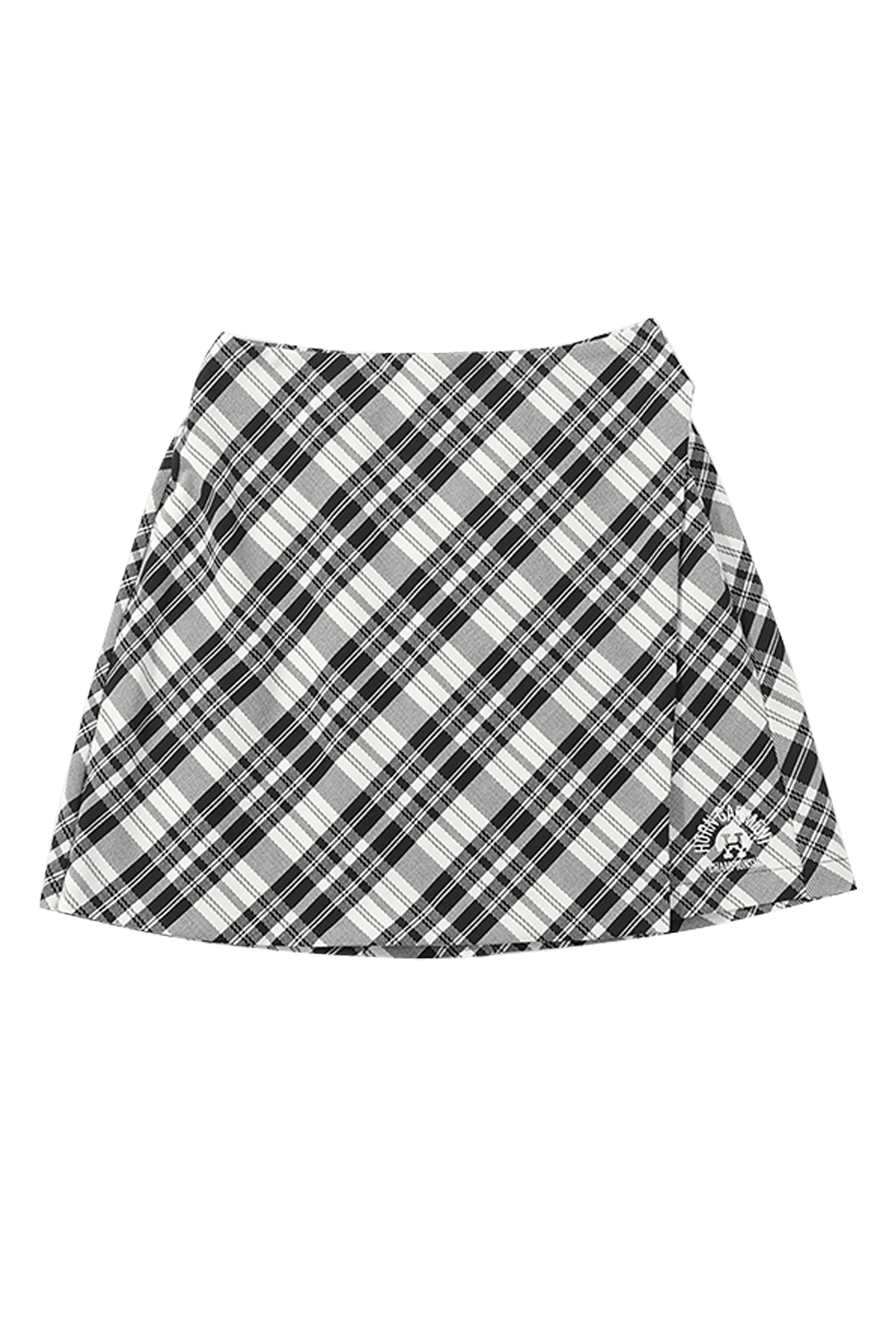 체크 랩 & 백 와이드 플리츠 스커트