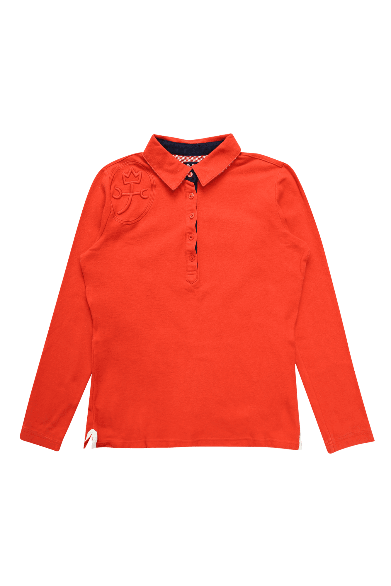 어깨 자수 카라넥 긴팔 티셔츠