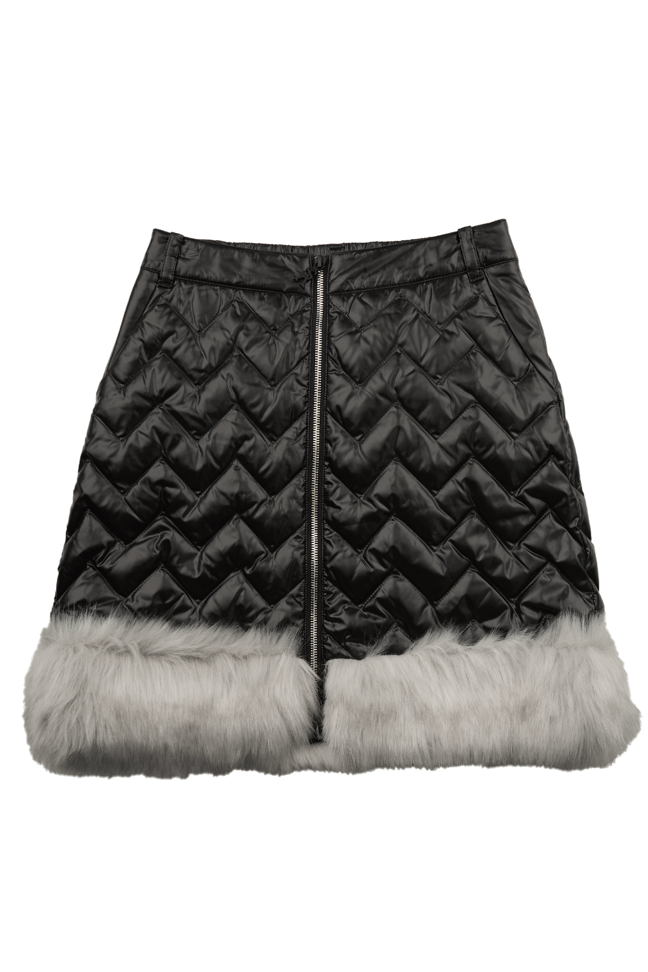 블랙 퍼 패딩 스커트