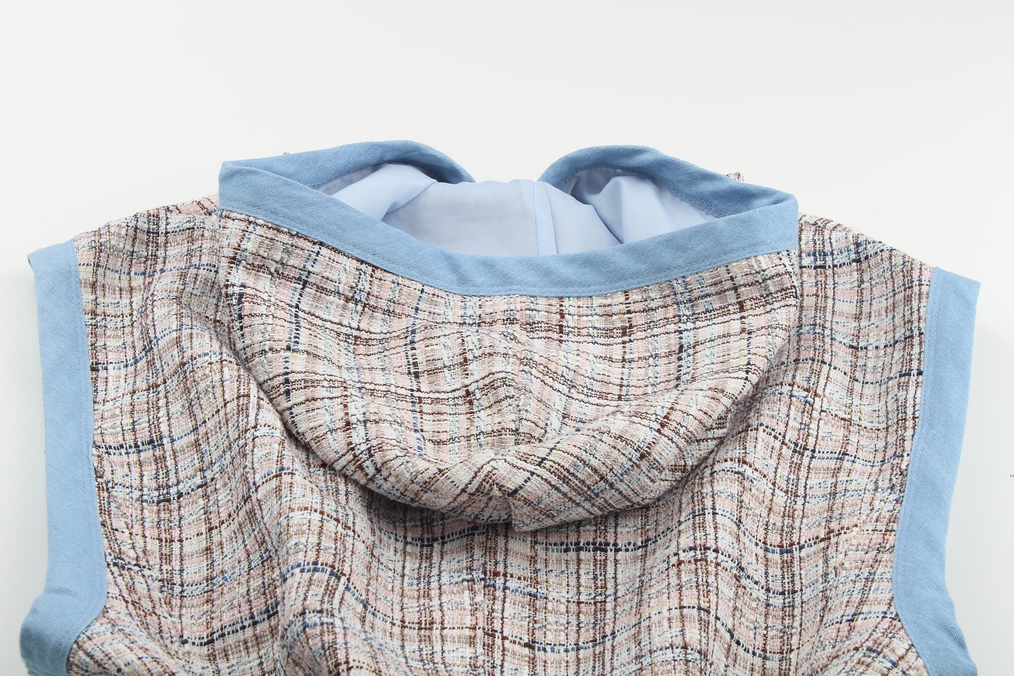 블루 트위드 후드 베스트 쇼츠 투피스 세트