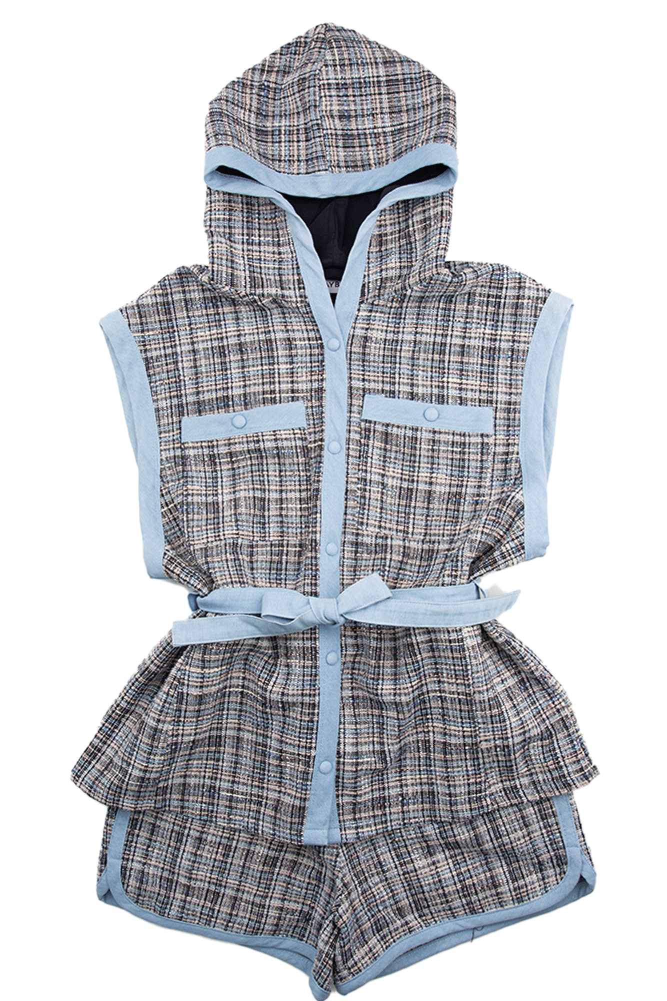 네이비 트위드 후드 베스트 쇼츠 투피스 세트