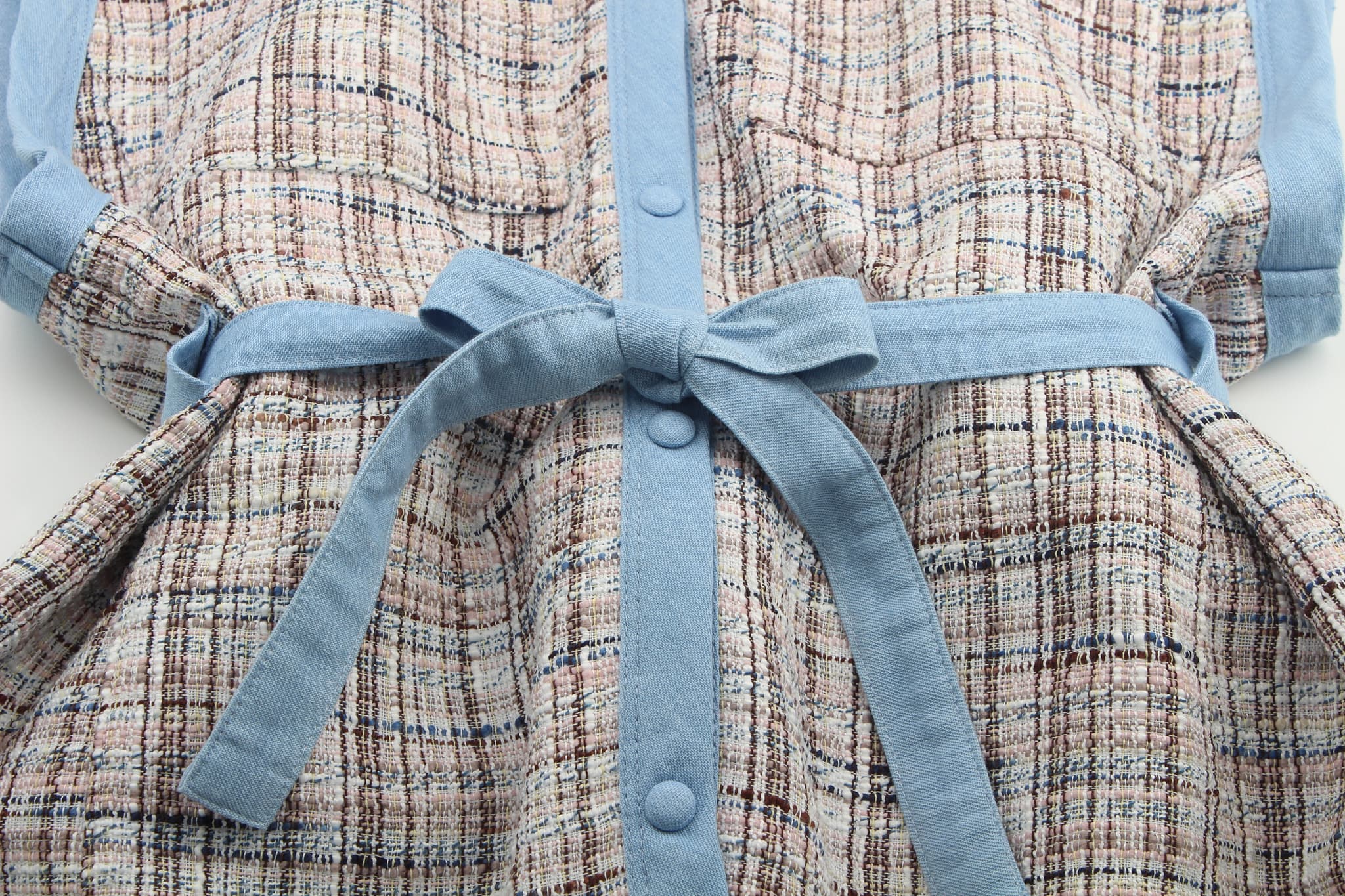 블루 트위드 후드 베스트 쇼츠 투피스 세트