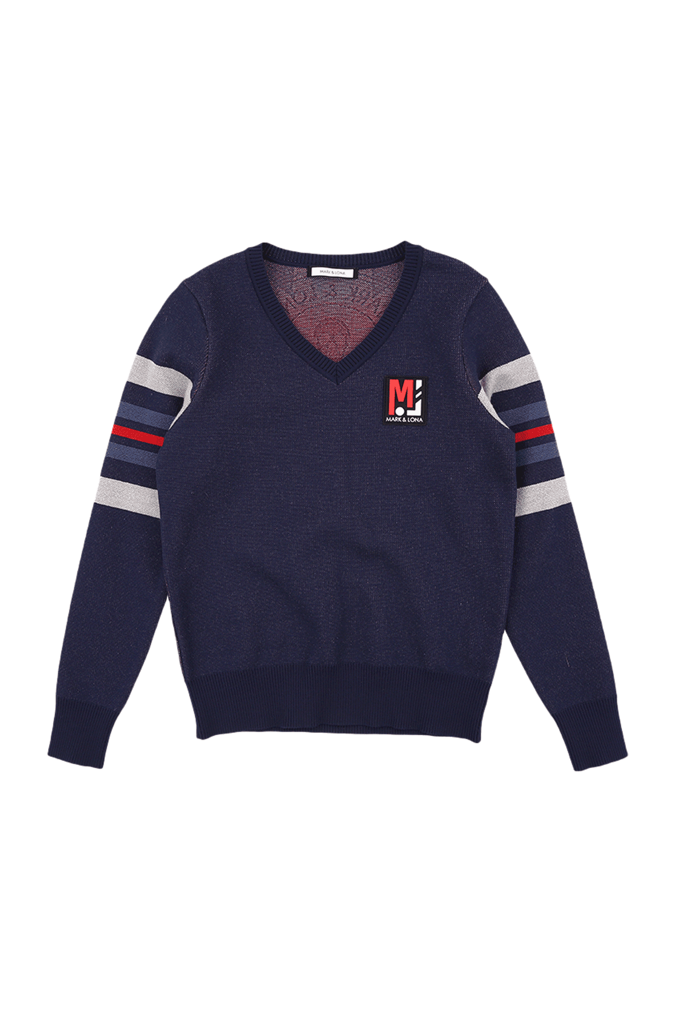 펄 배색 브이넥 니트