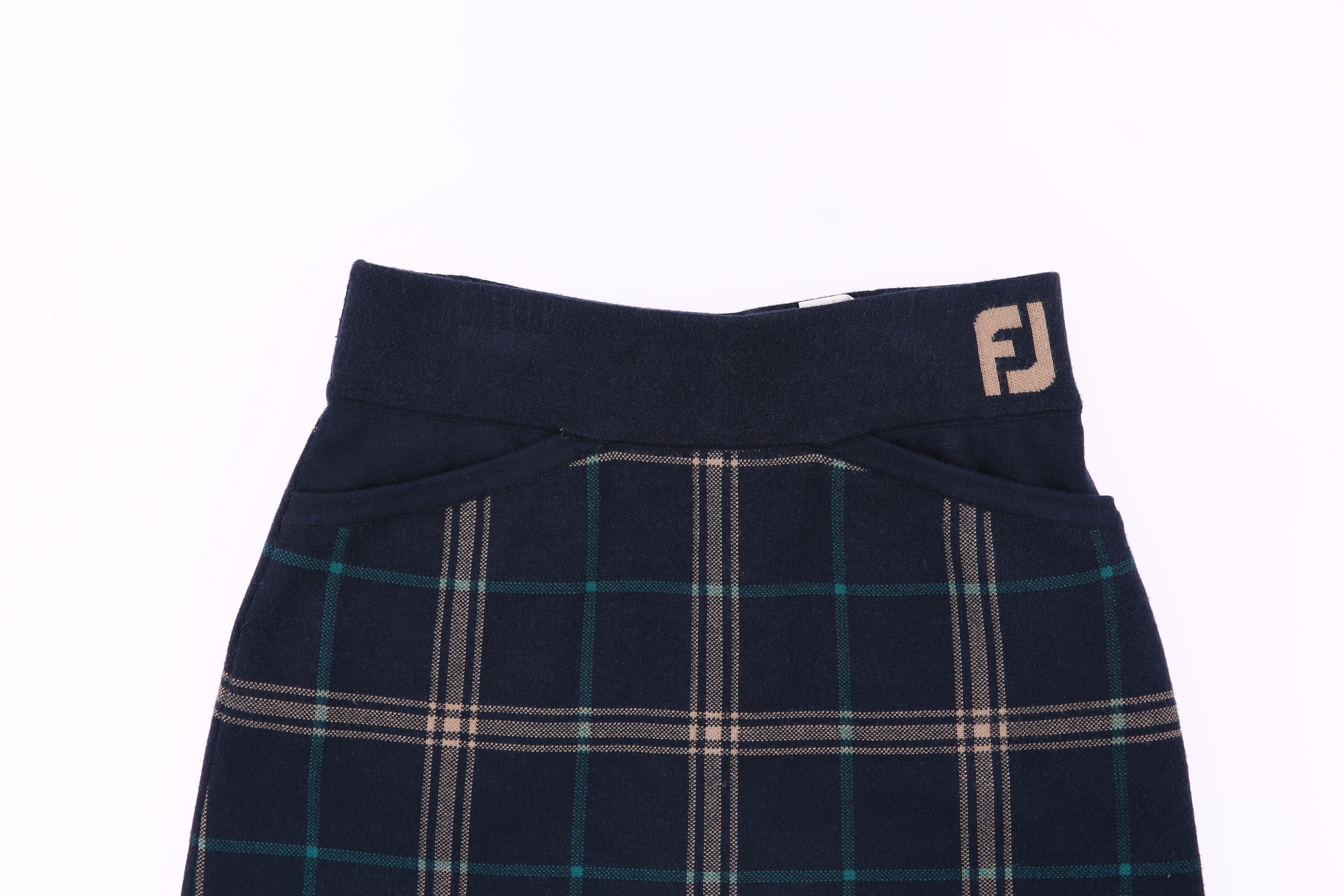 로고 밴드 체크 스커트