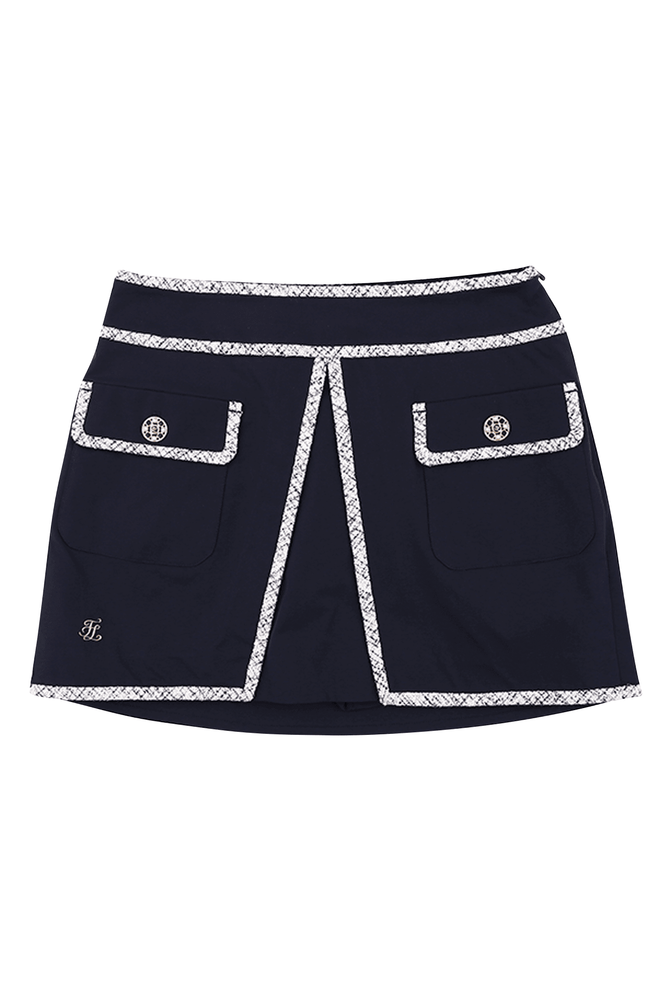 로고버튼 트윌 배색 스커트