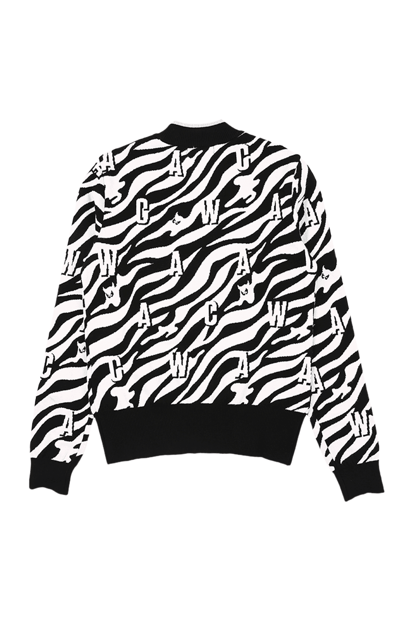 여성 지브라 패턴 모크넥 스웨터