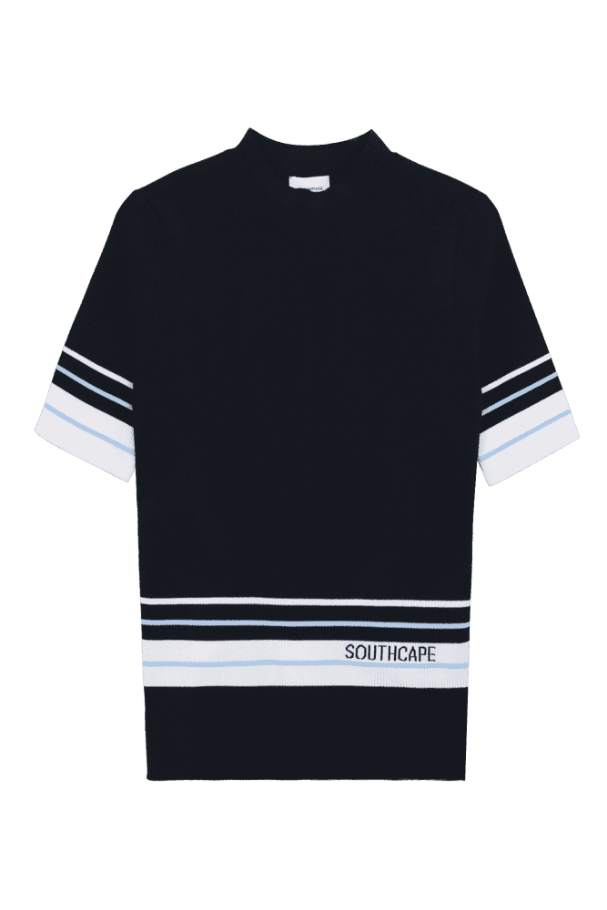 립조직 배색 스트라이프 반팔 니트