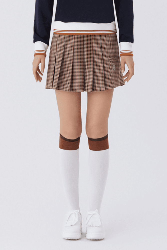 체크 하프 플리츠 스커트