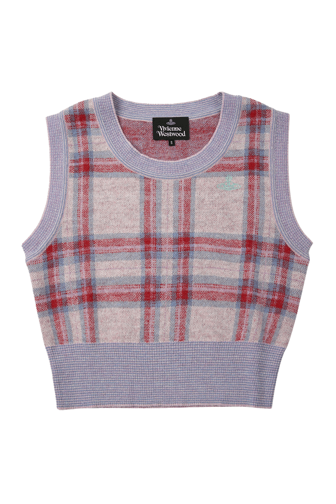 앵글로매니아 체크 배색 베스트 핑크