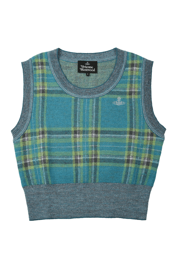 앵글로매니아 체크 배색 베스트 블루