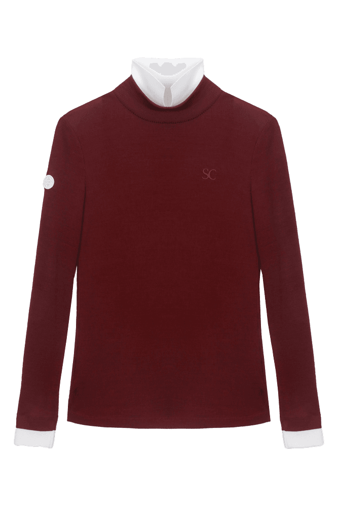 여성 배색 울 하이넥 베이스 레이어