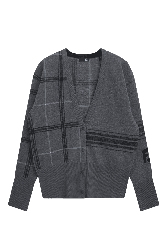 체크 니트 가디건