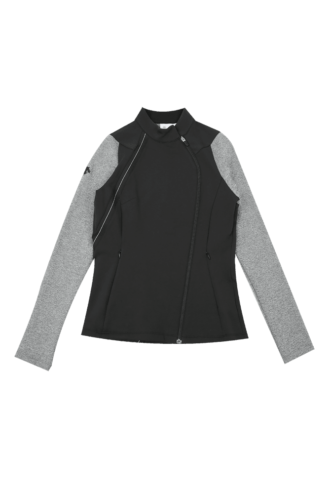 소매 배색 S라인 지퍼 집업_블랙(M)