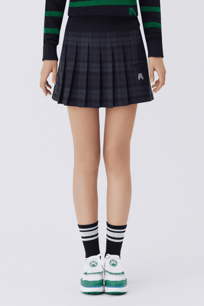 체크 하프 플리츠 스커트