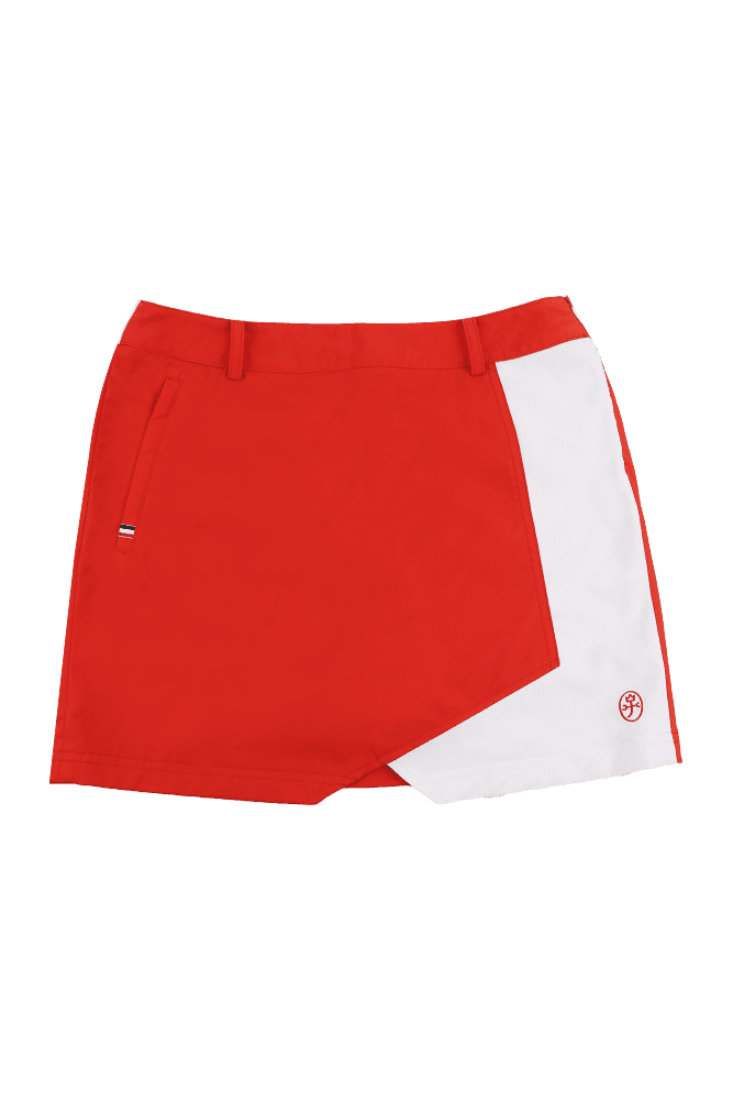 폴리 스판 배색 앞트임 스커트_레드(M)