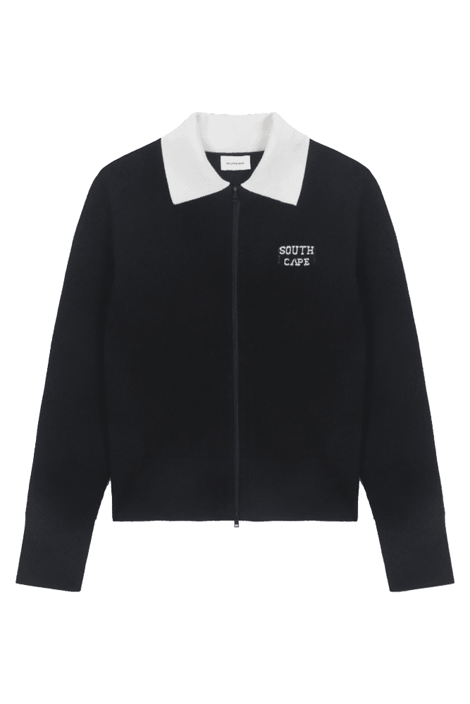 여성 배색 칼라 니트 가디건