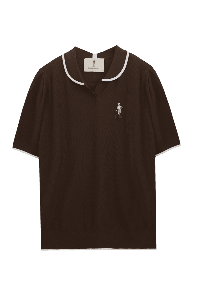 라운드 카라 퍼프 슬리브 블루종 니트