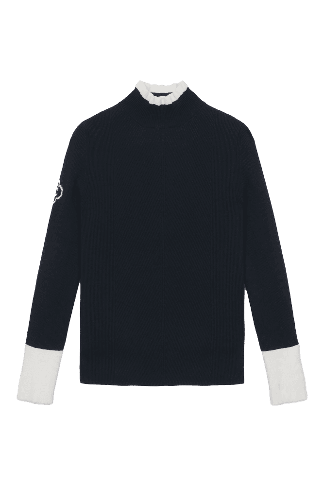 프릴넥 소매 배색 니트