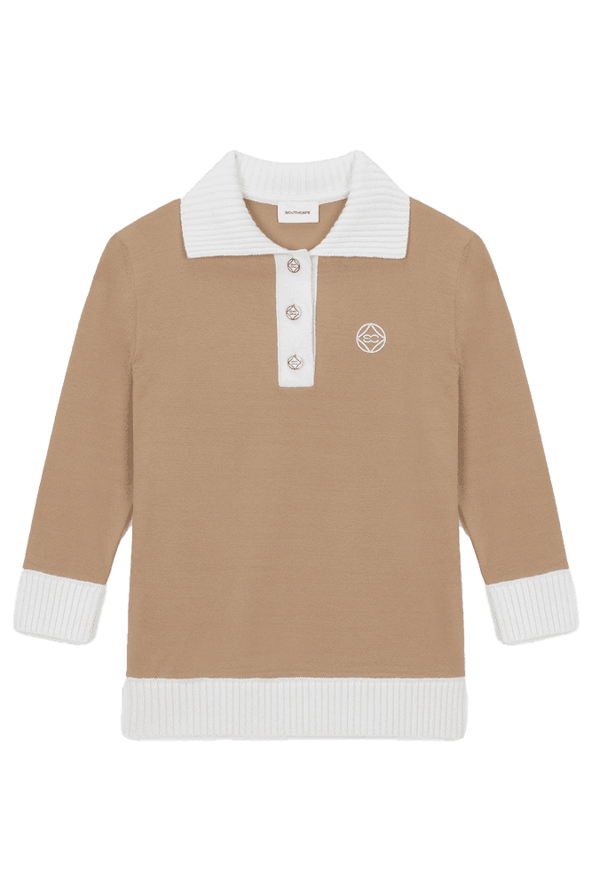 배색 칼라 5부 니트