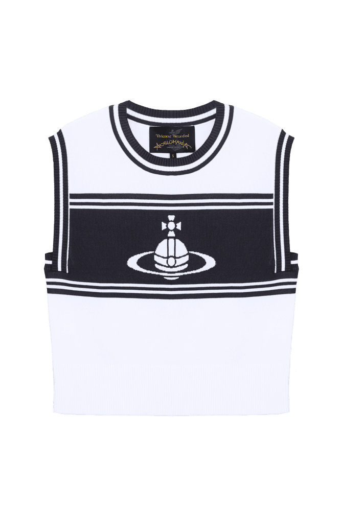 앵글로매니아 빅로고 배색 니트 베스트