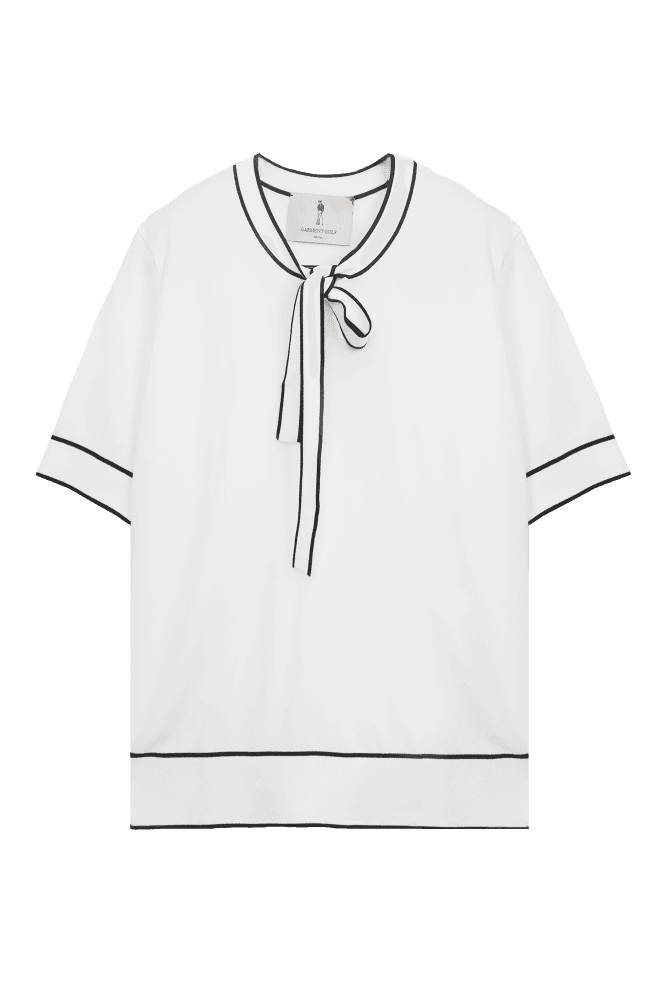 라운드 넥 타이 블루종 니트