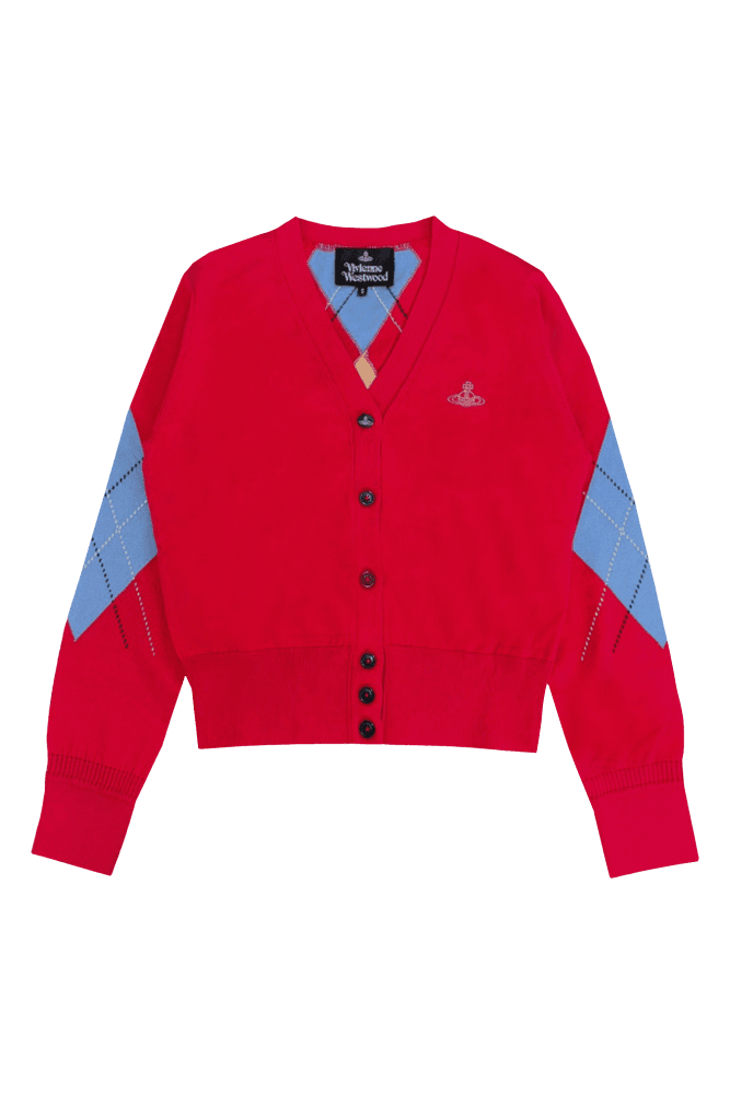 아가일 패턴 브이넥 가디건