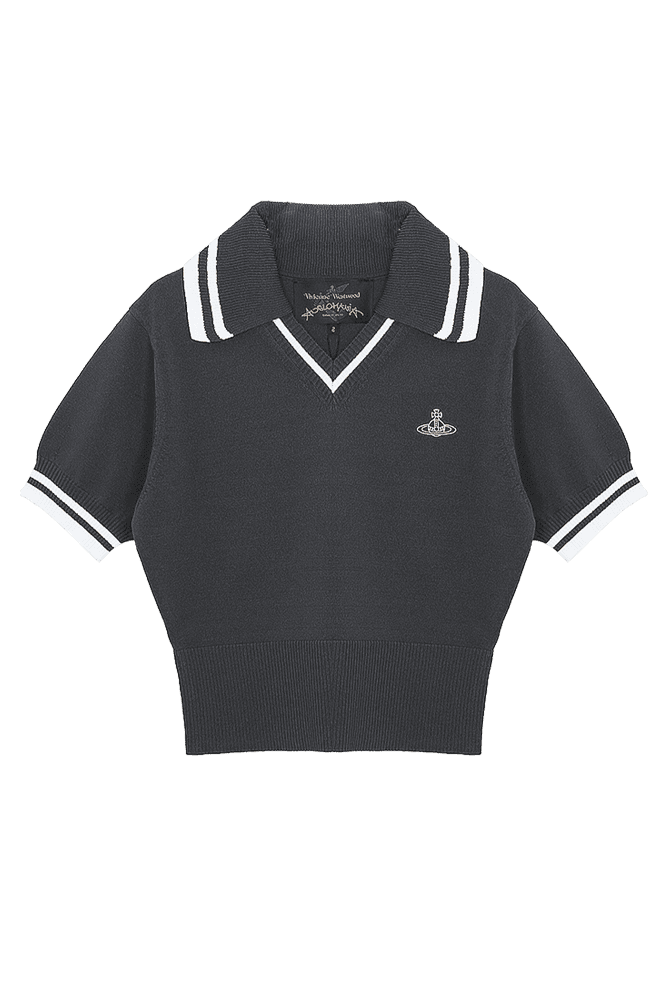 반팔 크롭 브이넥 니트