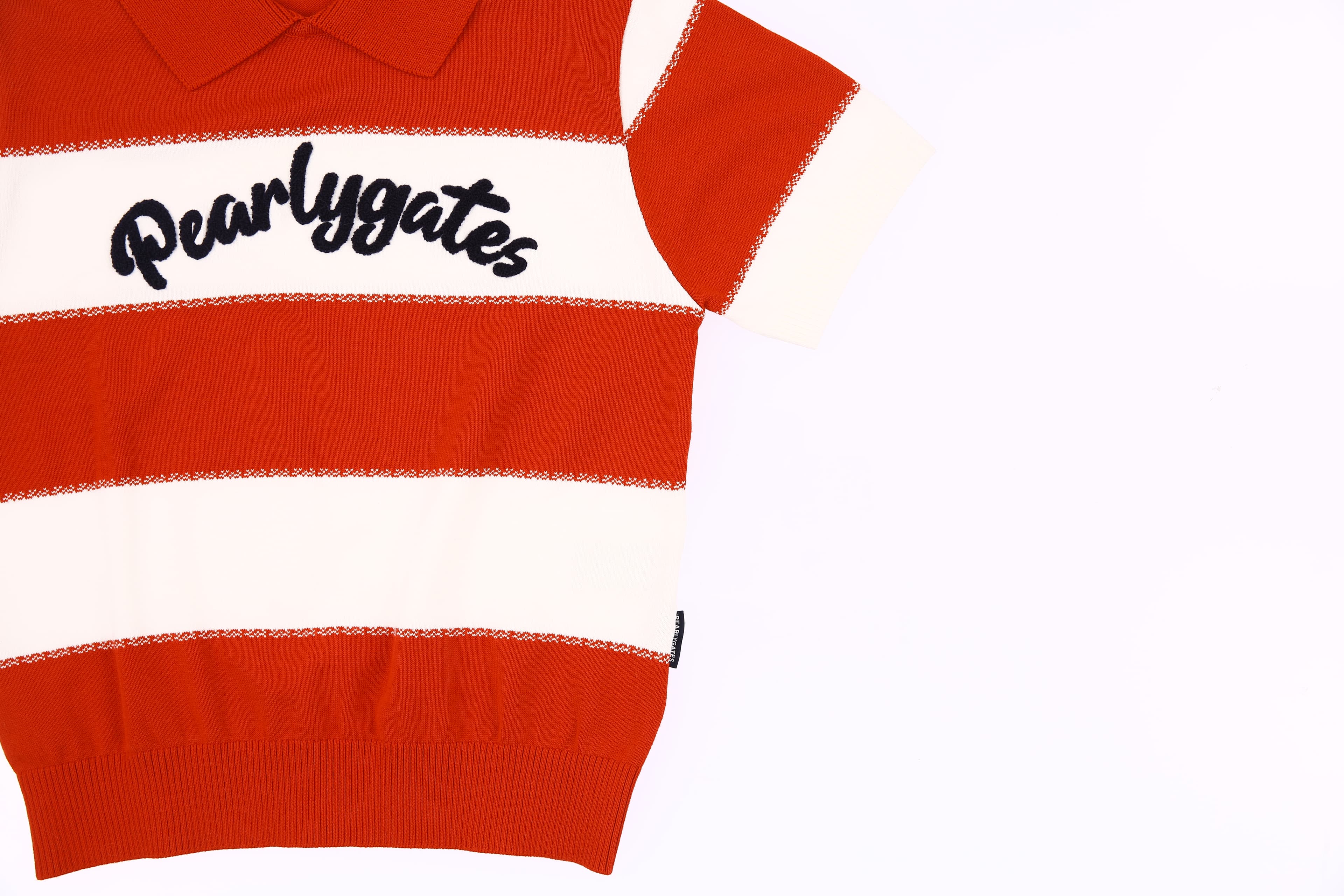 배색 로고 레드 스트라이프 스웨터