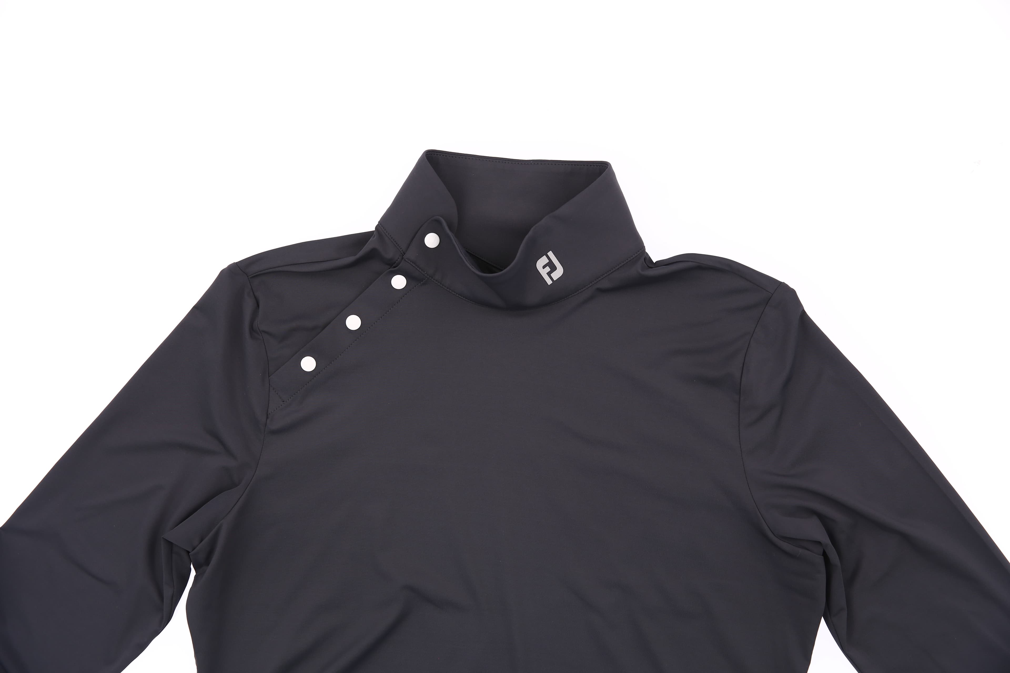 사선 버튼 하이넥 티셔츠