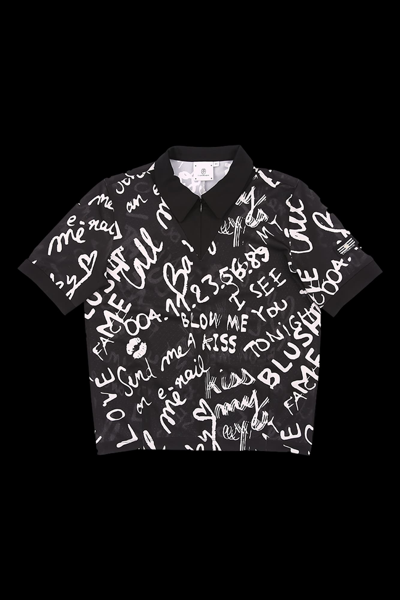 패턴 반집업 카라 반팔 티셔츠