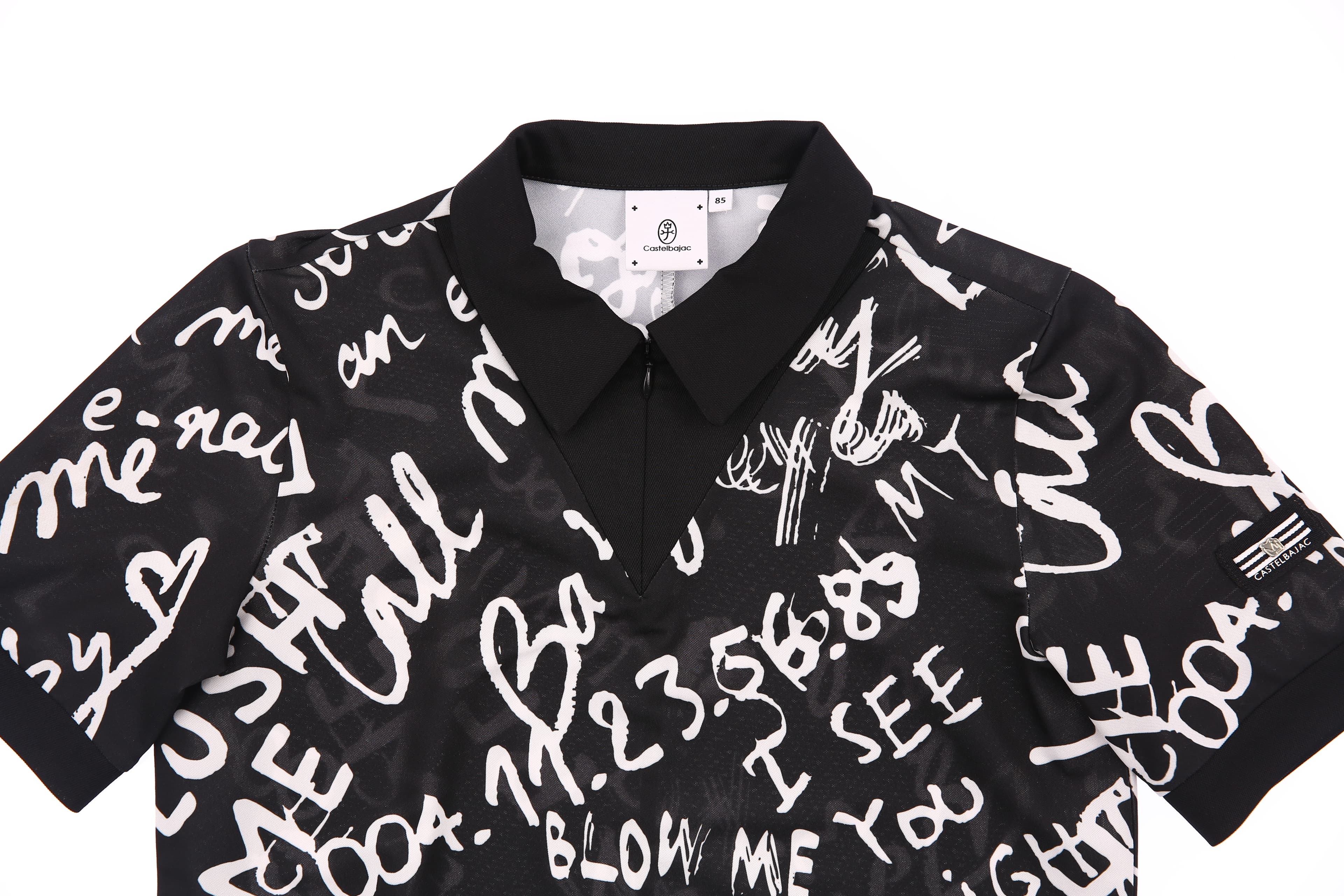 패턴 반집업 카라 반팔 티셔츠