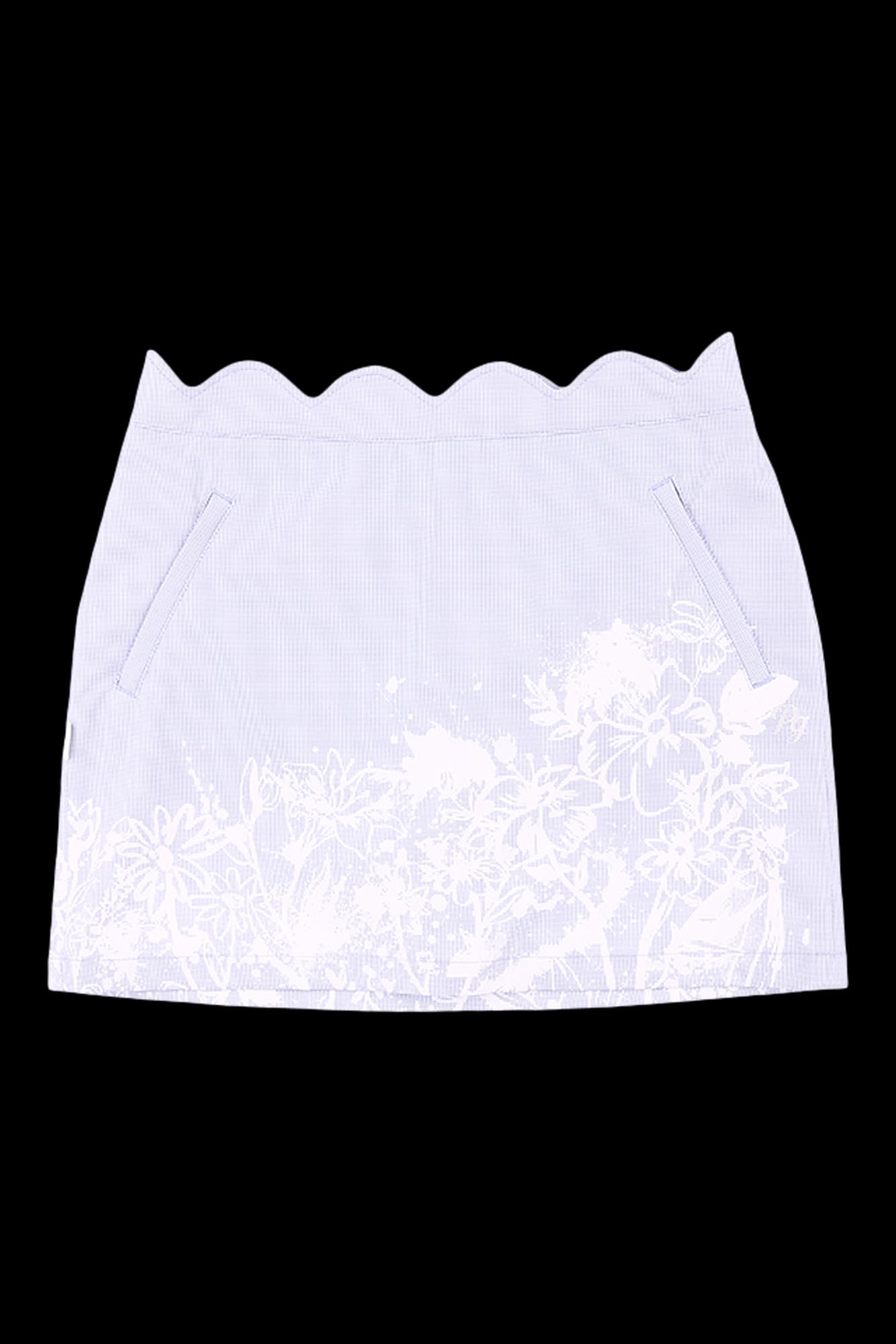 플라워 깅엄 체크 물결 스커트