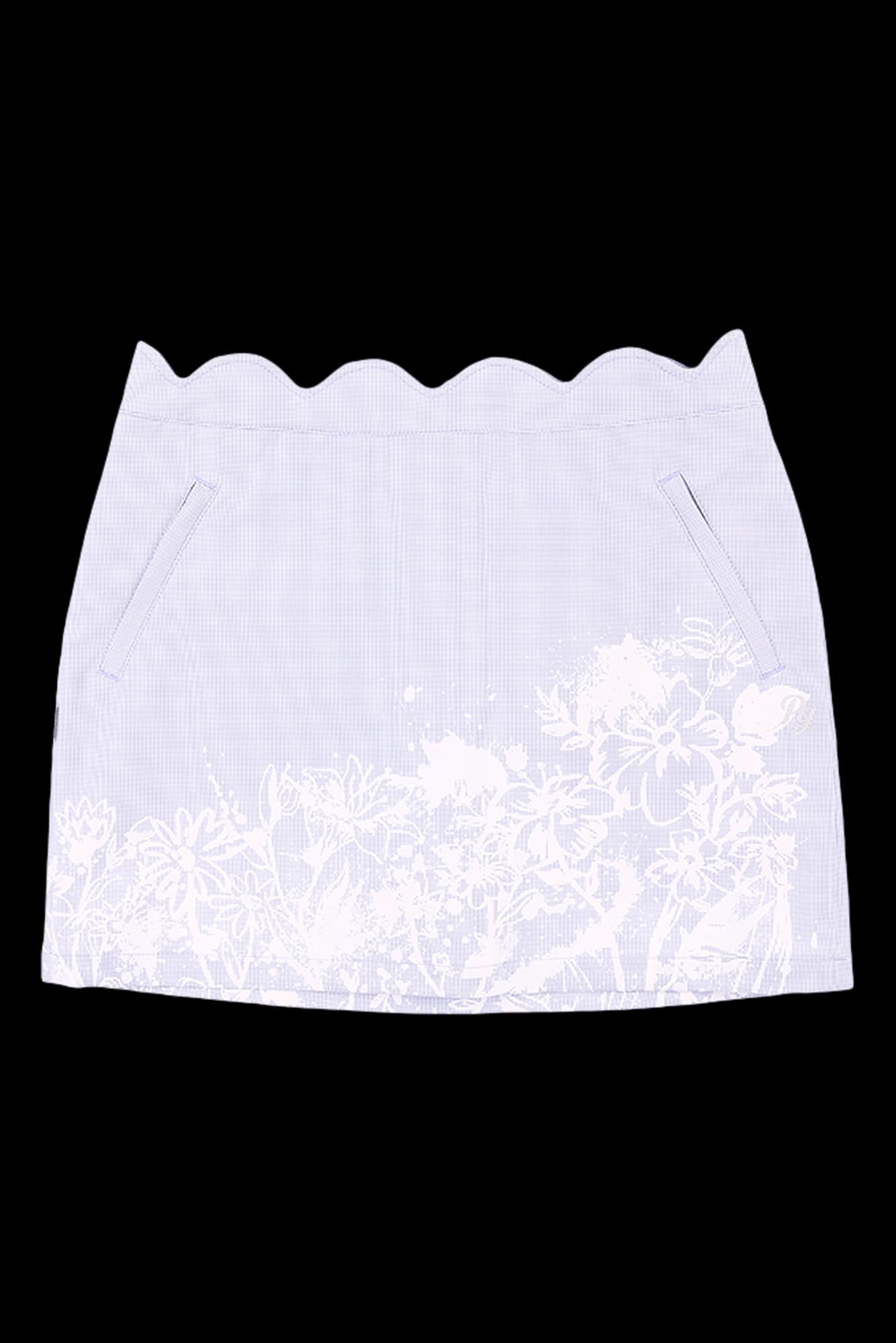 플라워 깅엄 체크 물결 스커트