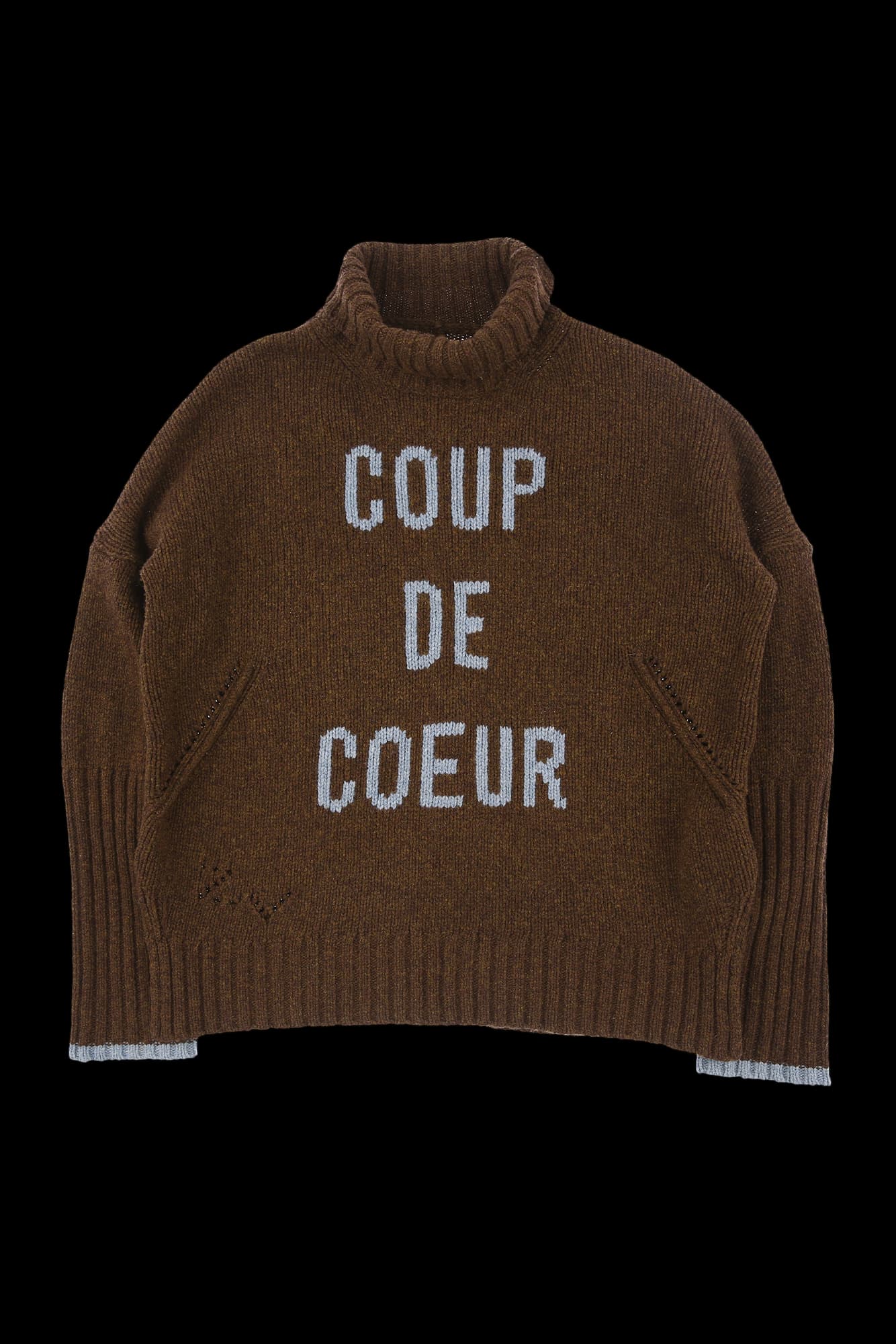 배색 목폴라 니트