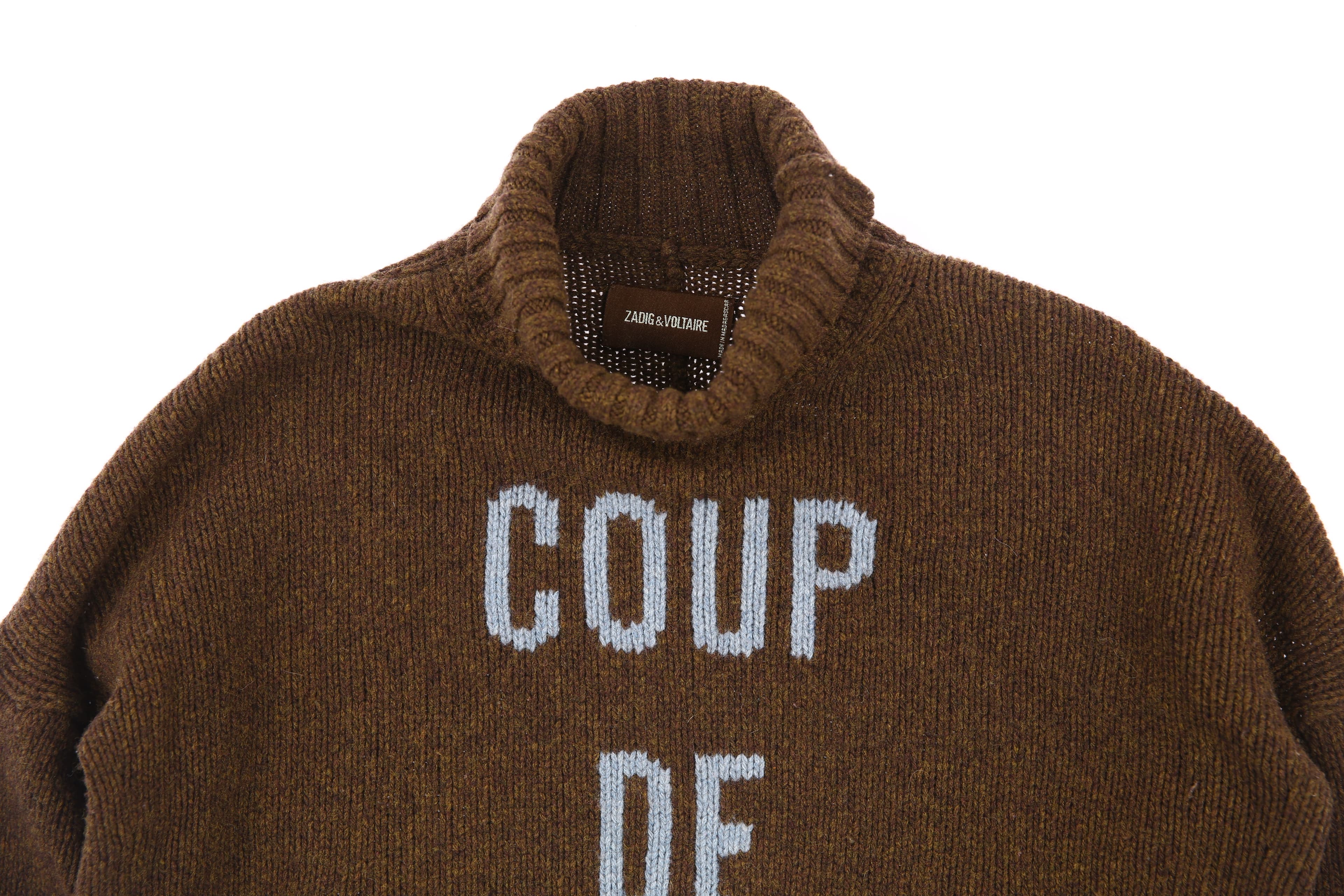 배색 목폴라 니트