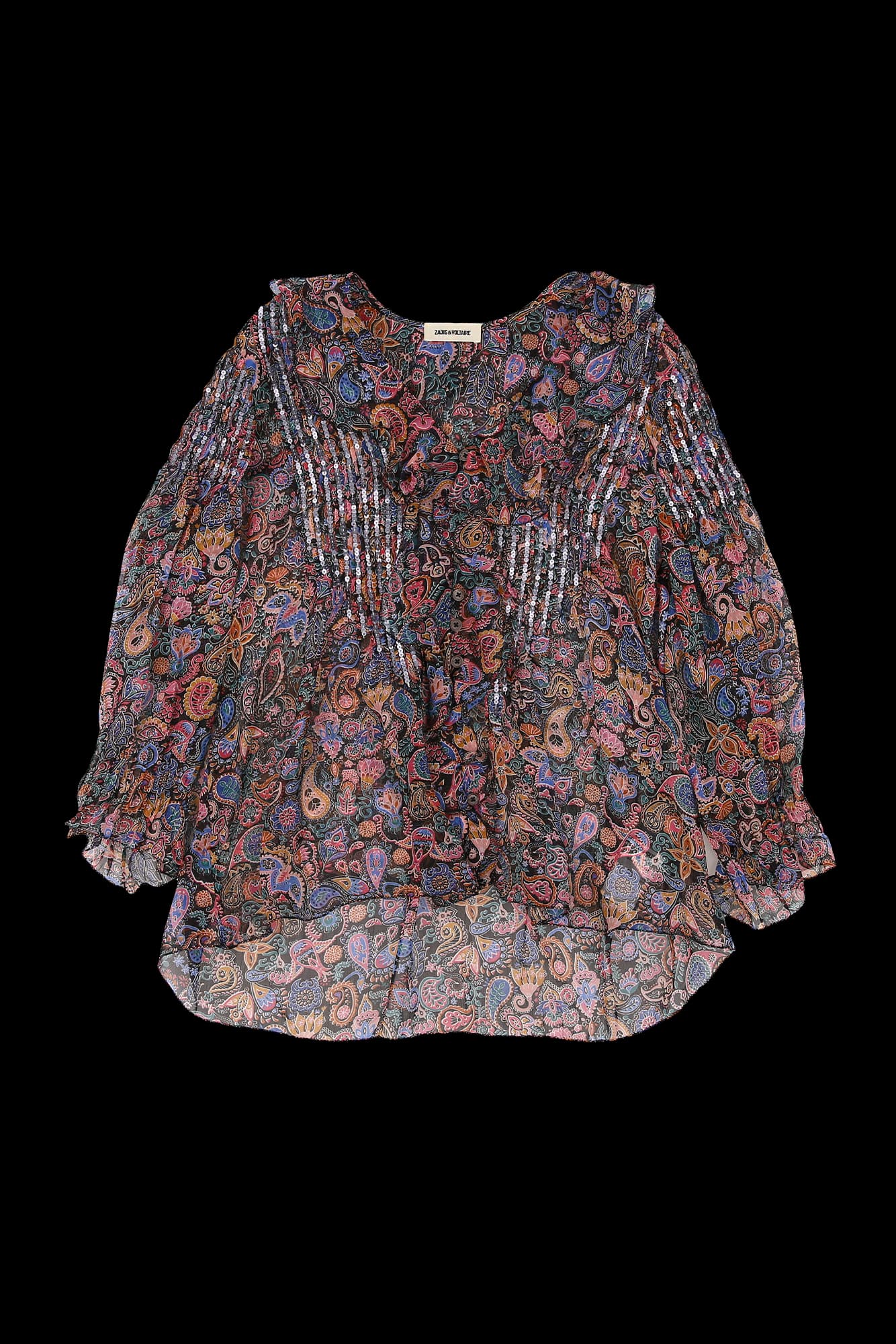 핀턱 프릴 프린트 블라우스