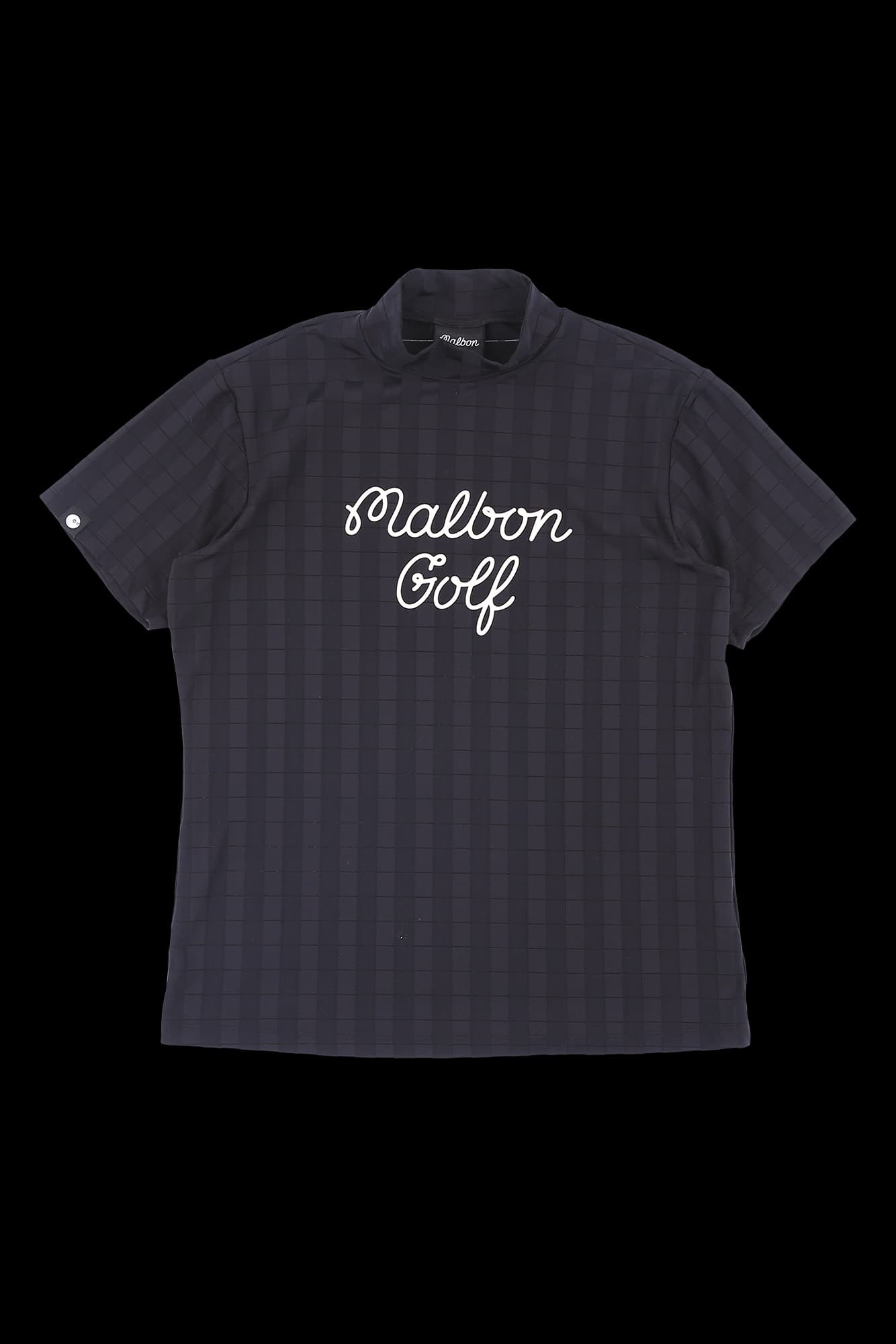 스퀘어 패턴 하이넥 반팔 티셔츠