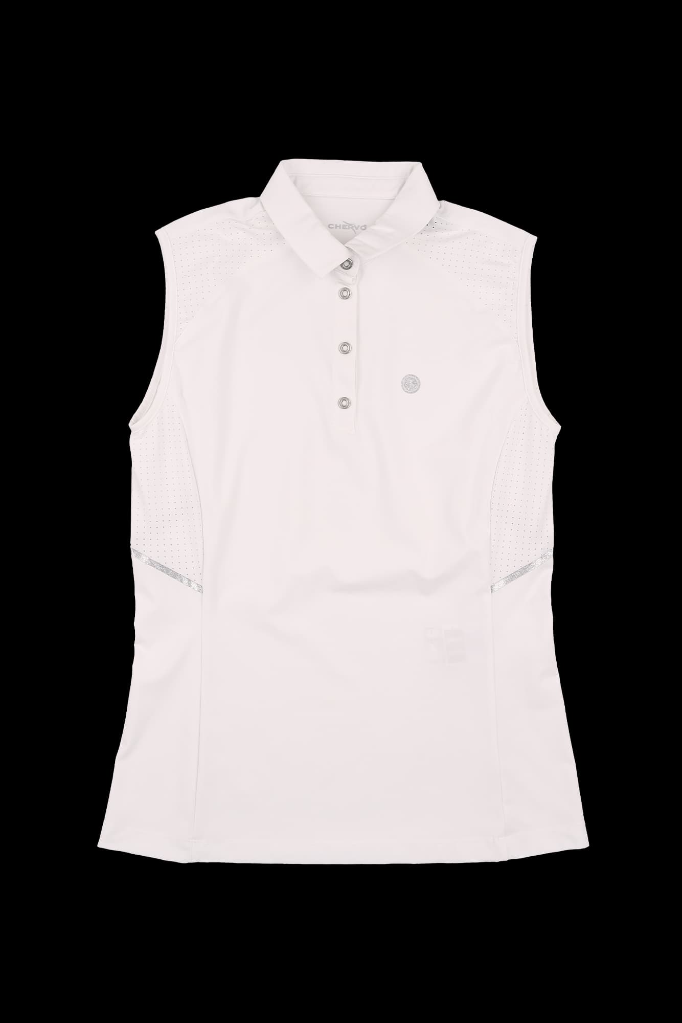 매쉬 절개 카라 슬리스리스 티셔츠