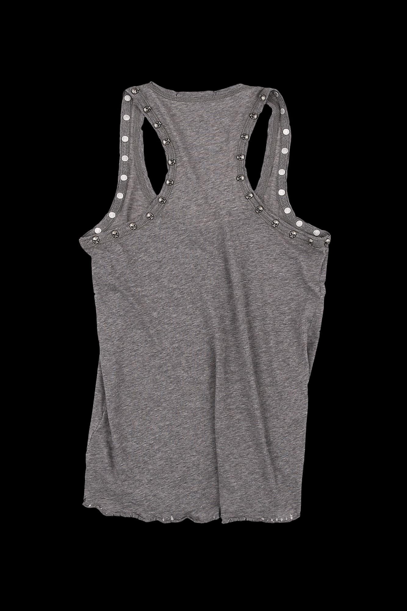 해골 스터드 슬리브리스 티셔츠