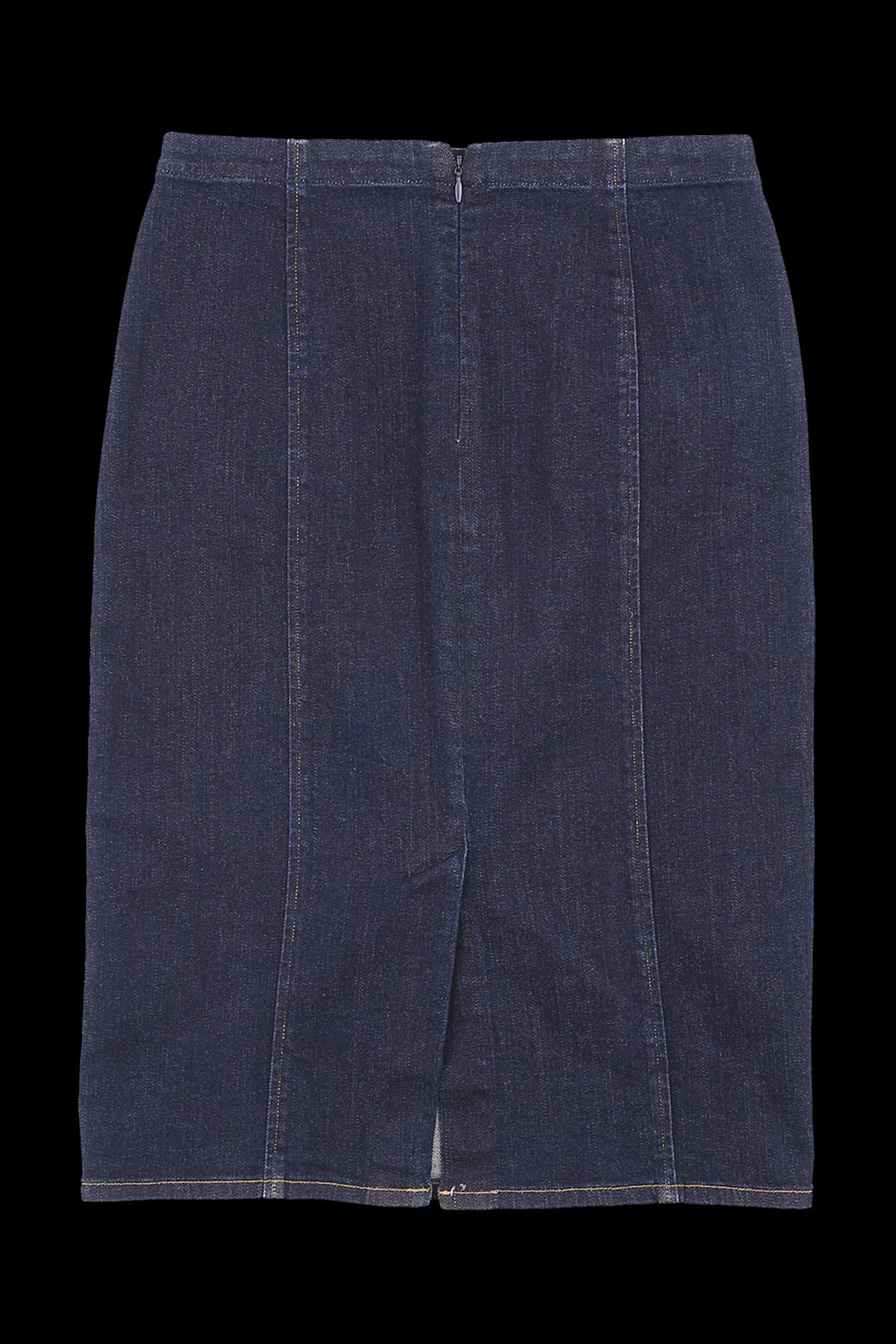 지퍼 포켓 스판 청 미디 스커트