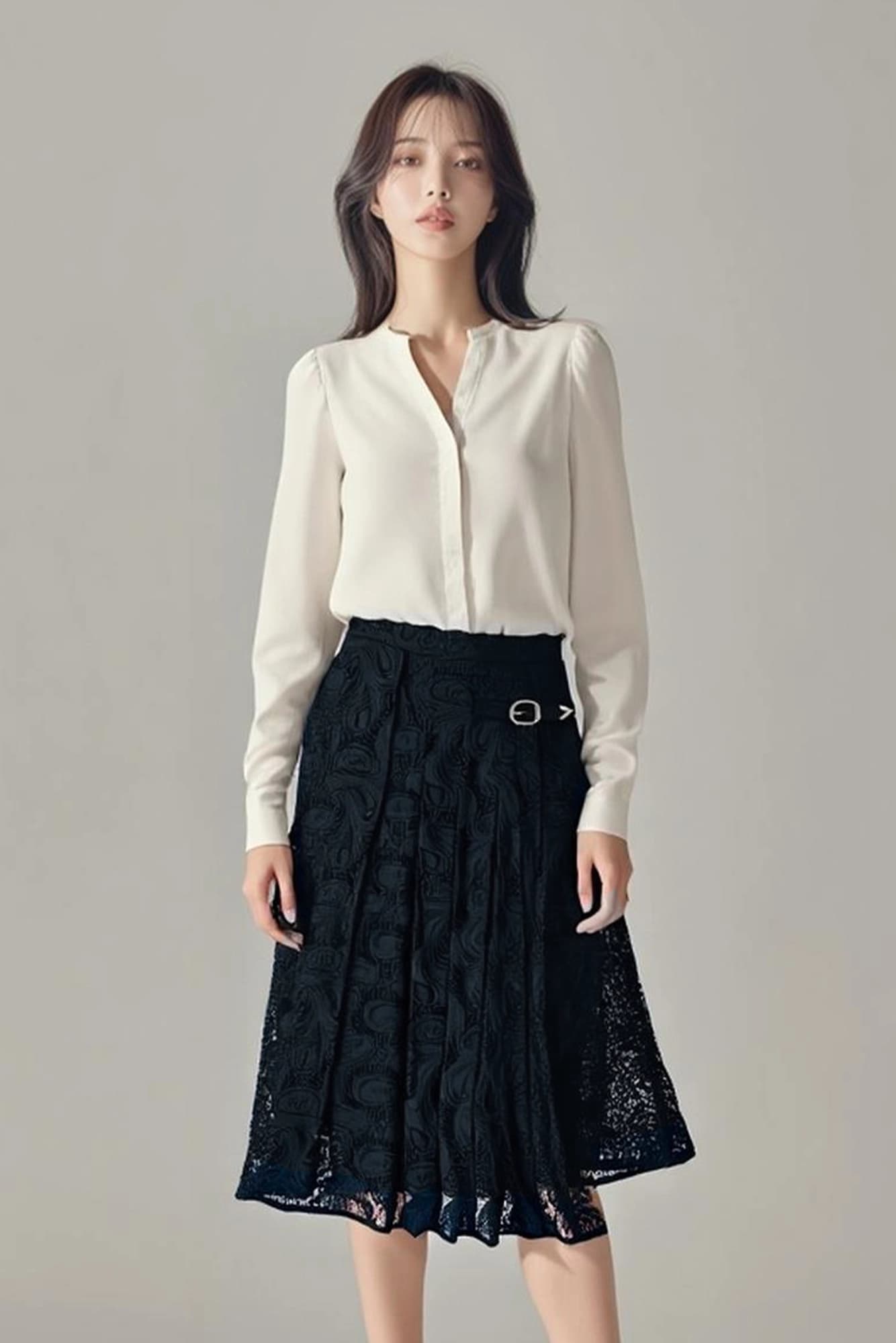 레이스 벨트 스커트