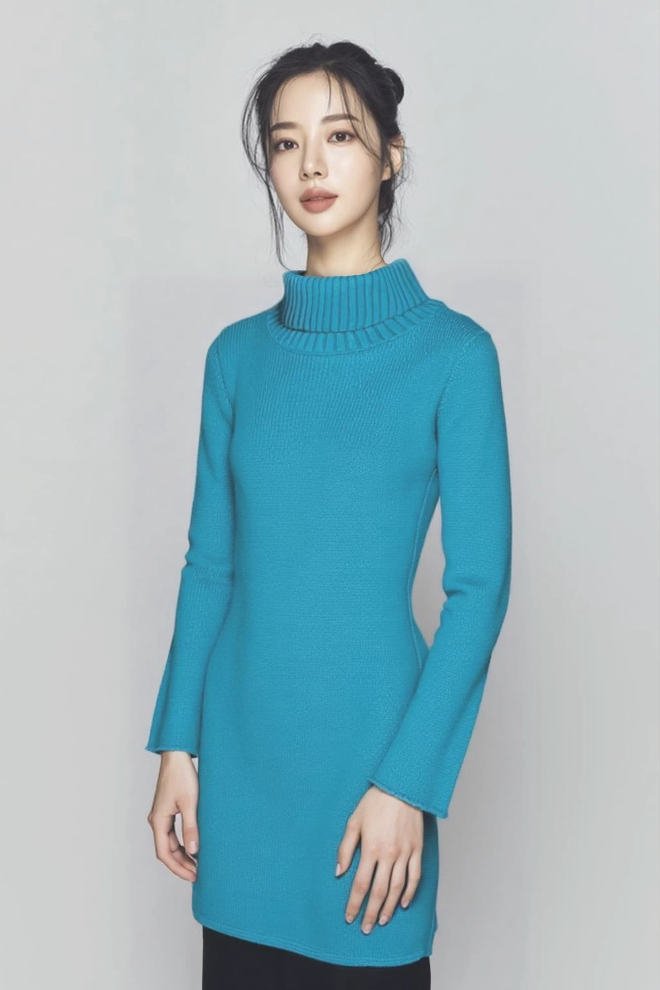 스카이블루 터틀넥 니트원피스