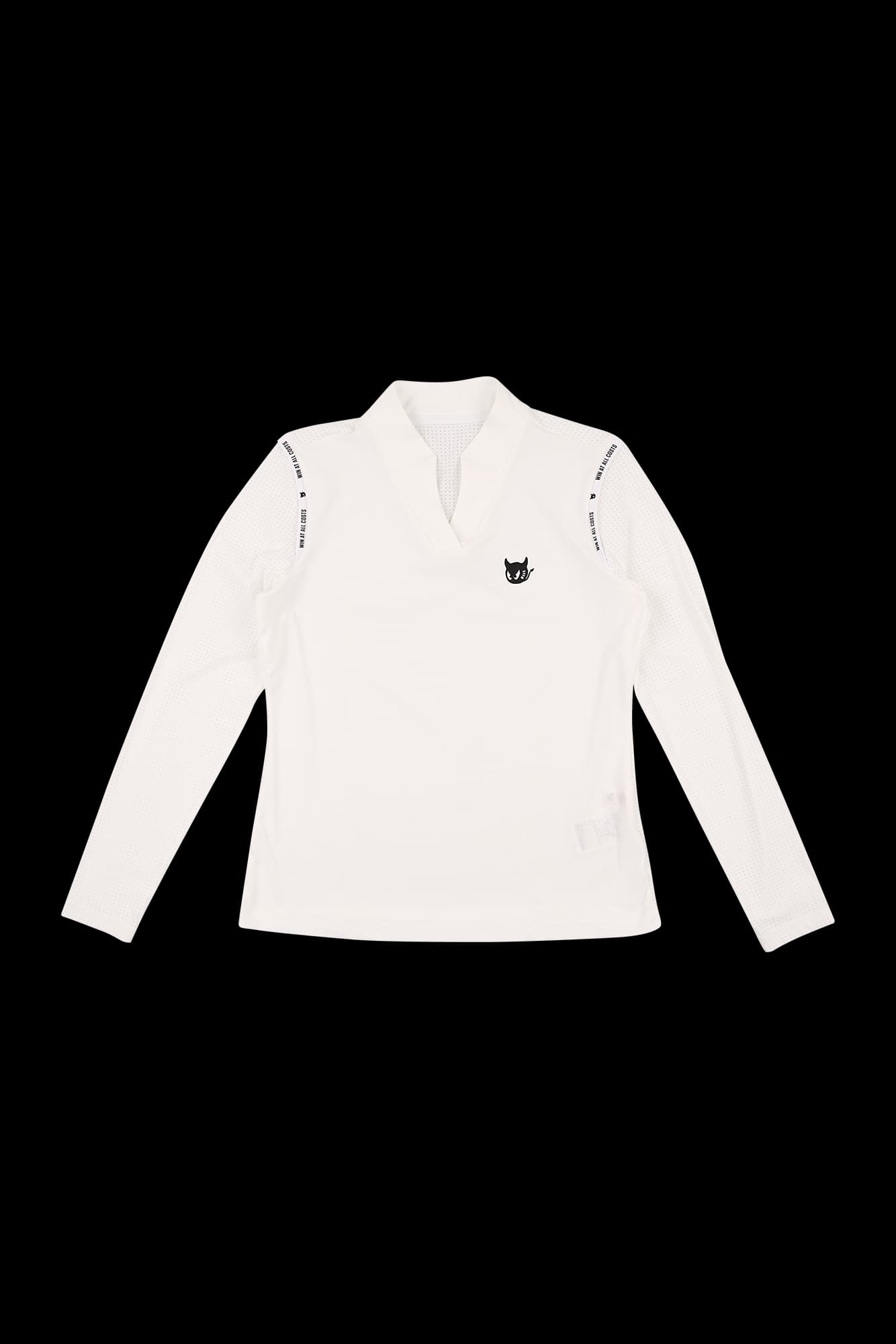 로고 숄더 펀칭 브이넥 긴팔 티셔츠