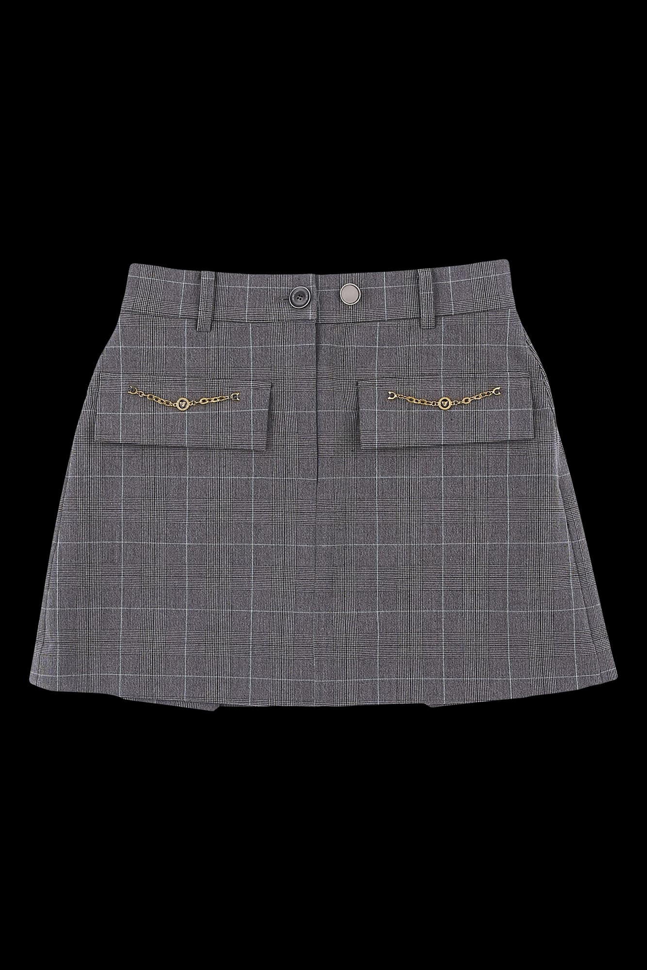 체인 포켓 체크 스커트