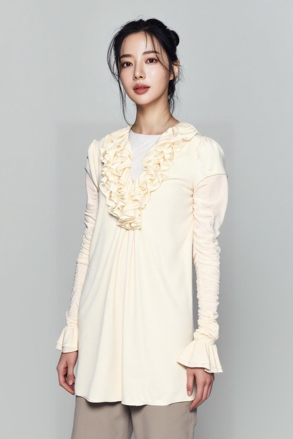 프릴 롱 긴팔 레이스 티셔츠