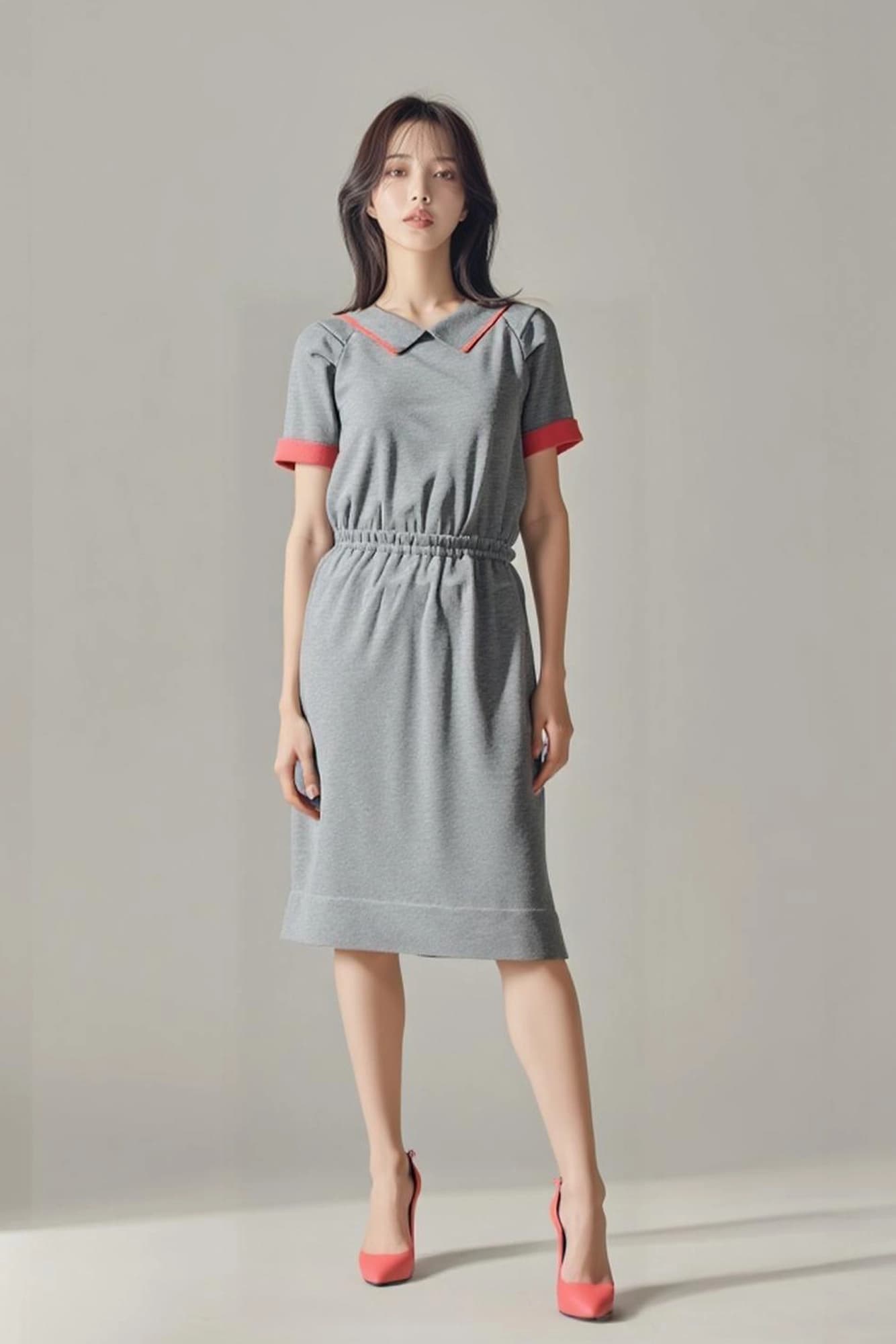 카라 허리밴딩 원피스