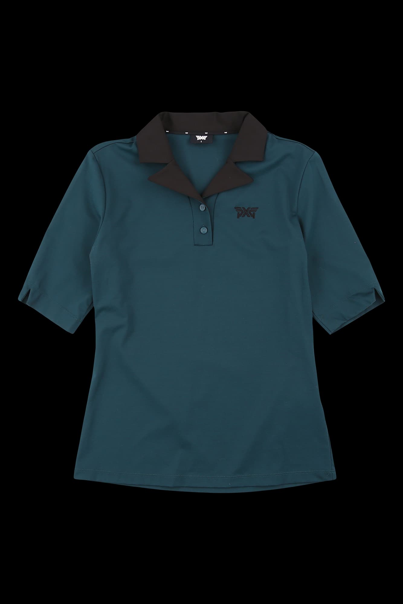 오픈 카라 배색 반팔 티셔츠