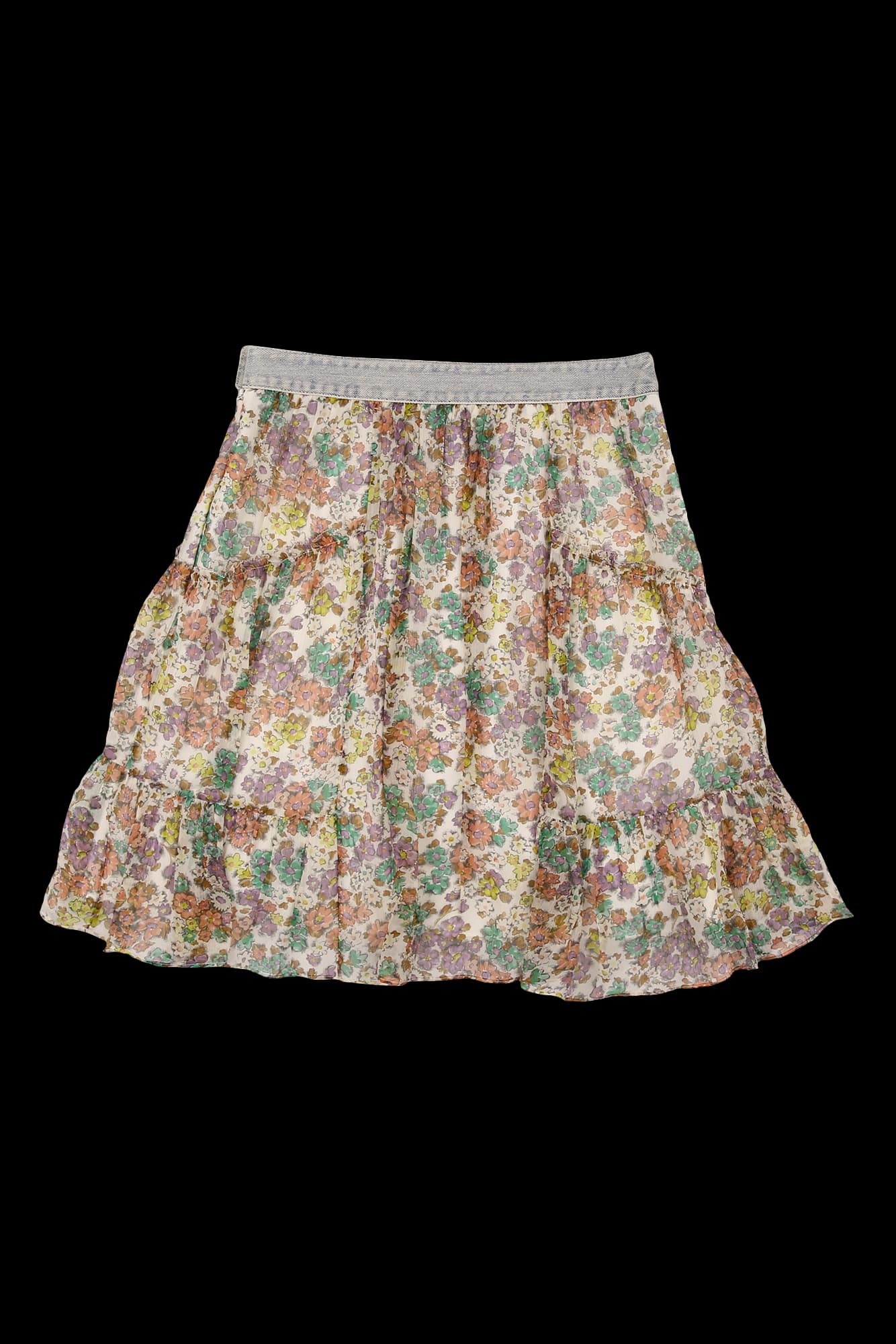 플라워 실크 데님 스커트