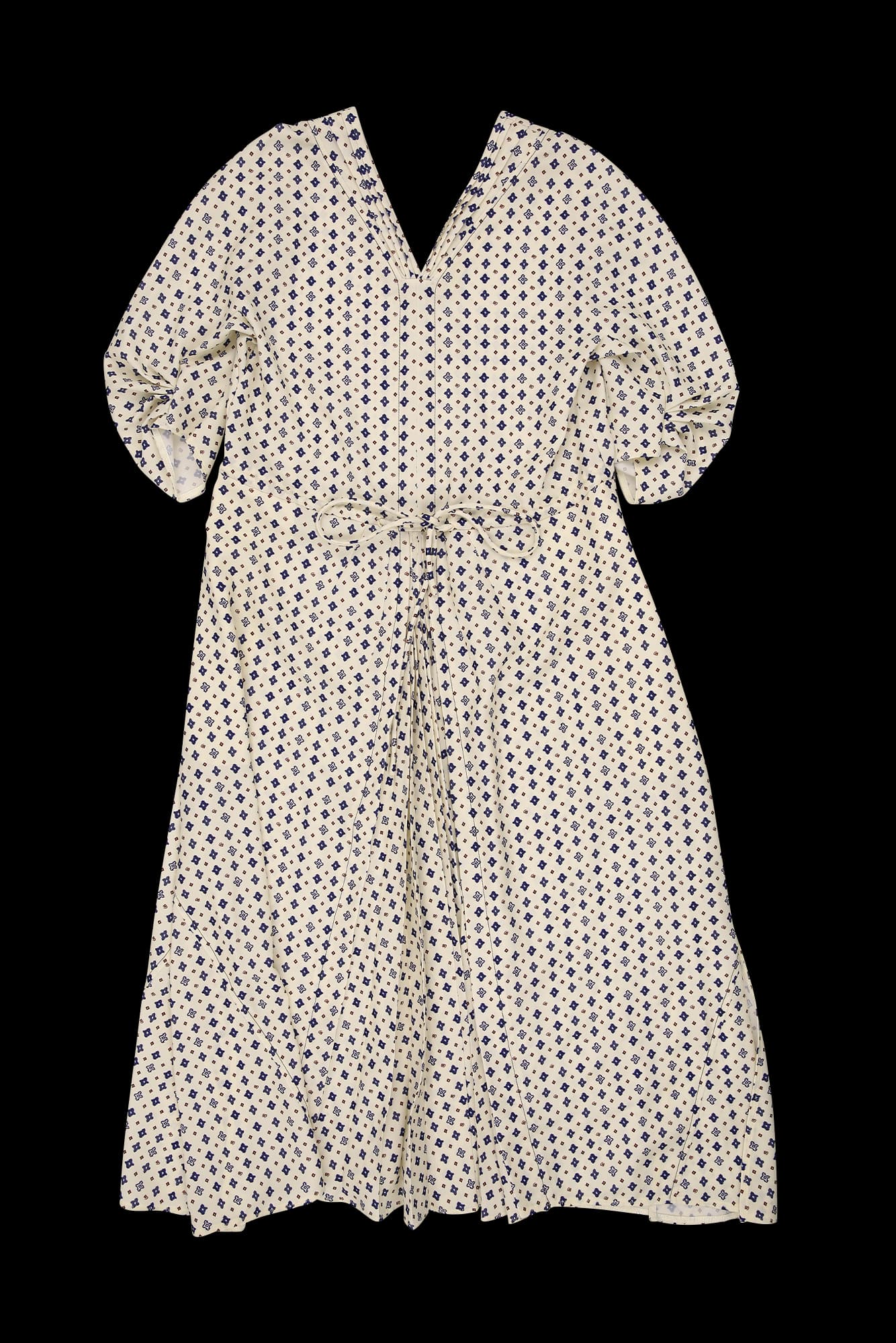 패턴 브이넥 반팔 롱 원피스